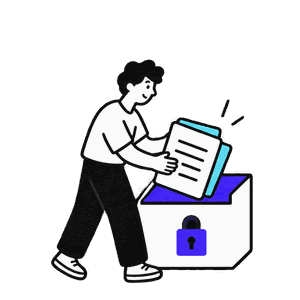 Persona colocando archivos en una bandeja segura